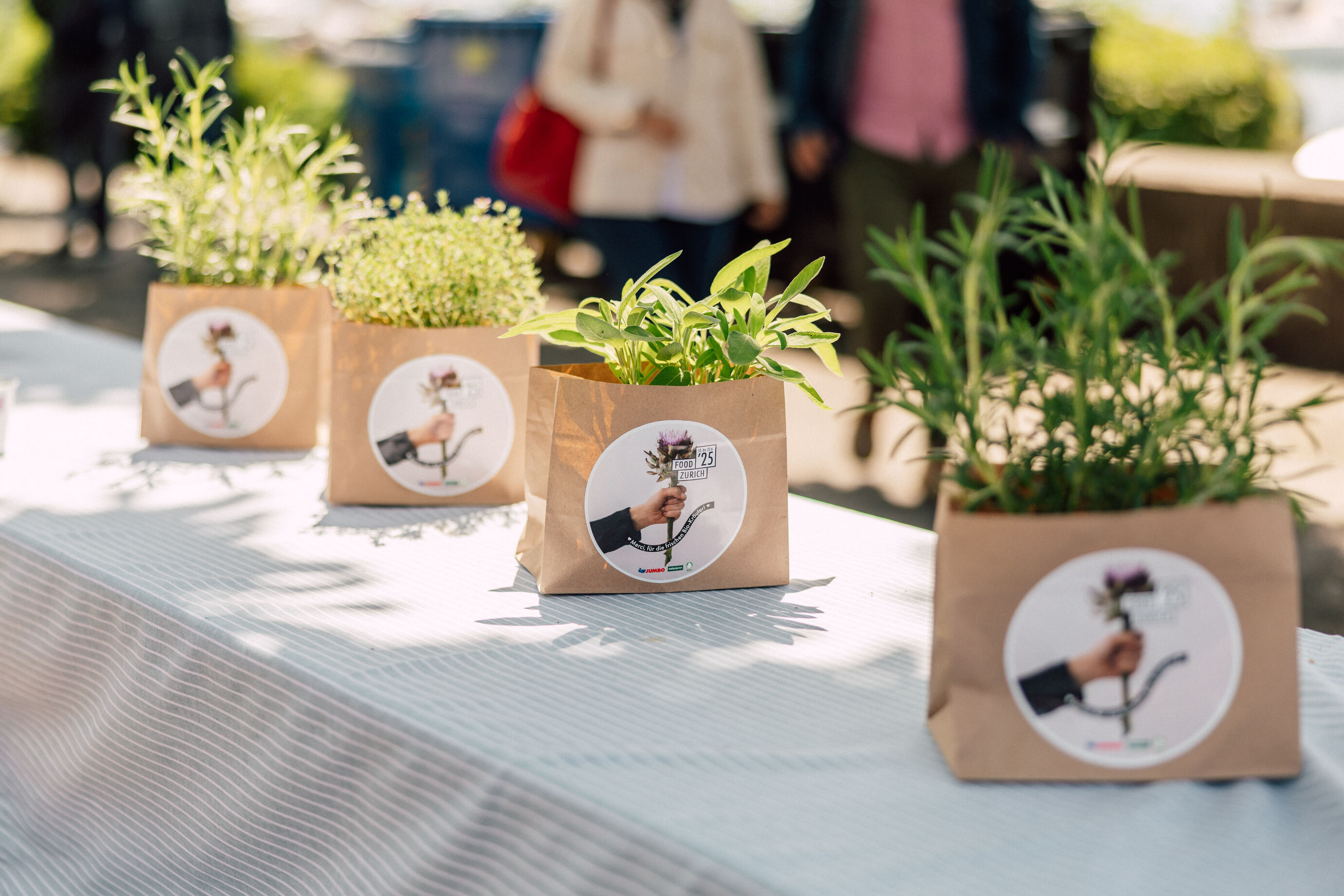 Kräuter in kleinen Töpfen als Dekoration beim Food Festival Zürich
